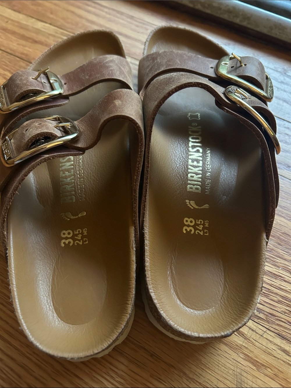 Birkenstock Arizona Big Buckle Cognac Oiled Leather Sandals Size 38 US 7 Narrow - Picture 5 of 13